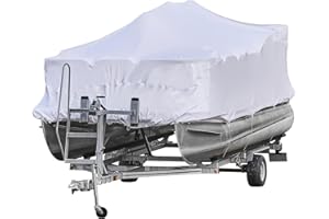 Transhield Pontoon Boat Cover, 22' Pontoon Storage Boat Cover, Heavy Duty, Waterproof & Reusable, Perimeter Rope & Straps Included (22 ft)