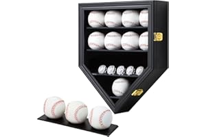 Grintus Baseball Display Case Wooden Baseball Holders for Balls Display Wall Mount Baseball Shadow Box with Lockable Glass Door for Autograph Balls Collection Storage Black