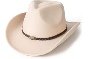EOGIMI Men & Women's Classic Wide Brim Western Felt Cowboy Cowgirl Hat with Belt Buckle