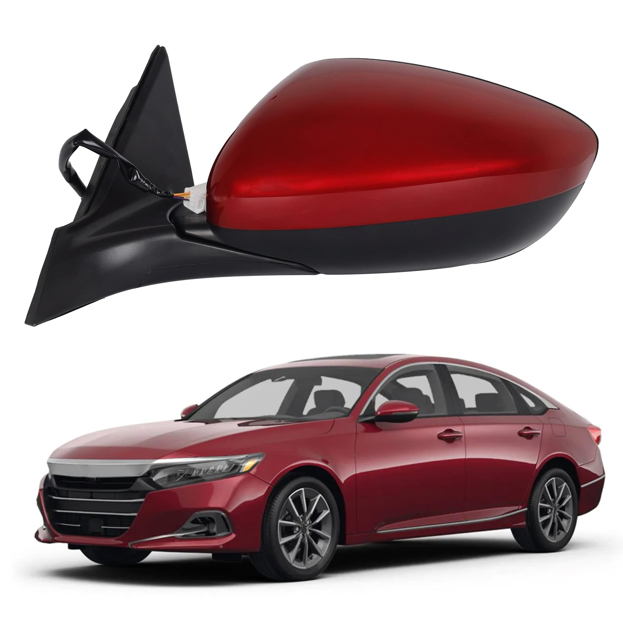 Photo 1 of Dasbecan HO1320328 Door Mirror Driver Side Compatible with Honda Accord LX Sport 1.5T 2018-2022 Power | Non-Heated | Paint to Match Repalce# 76258-TVA-A02, Radiant Red Metallic