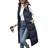 Lingswallow Long Puffer Vest Women Quilted Hooded Vests Outerwear Sleeveless Zip Up Coat Jackets With Pockets