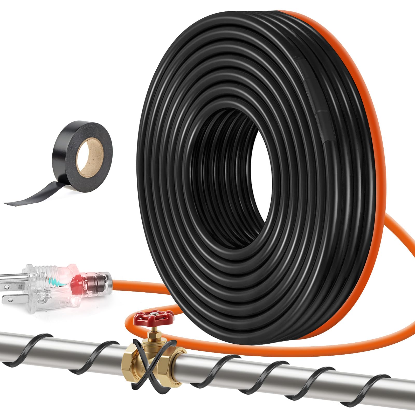 23FT（3FT-200FT） Pipe Heating Cable for Pipe Freeze Protection, Heat Cable for Water Pipes(Metal and Plastic), Pipe Heat Tape Keeps Water Flowing at -40°F 5w/ft, 120V Plumbing fixture Image