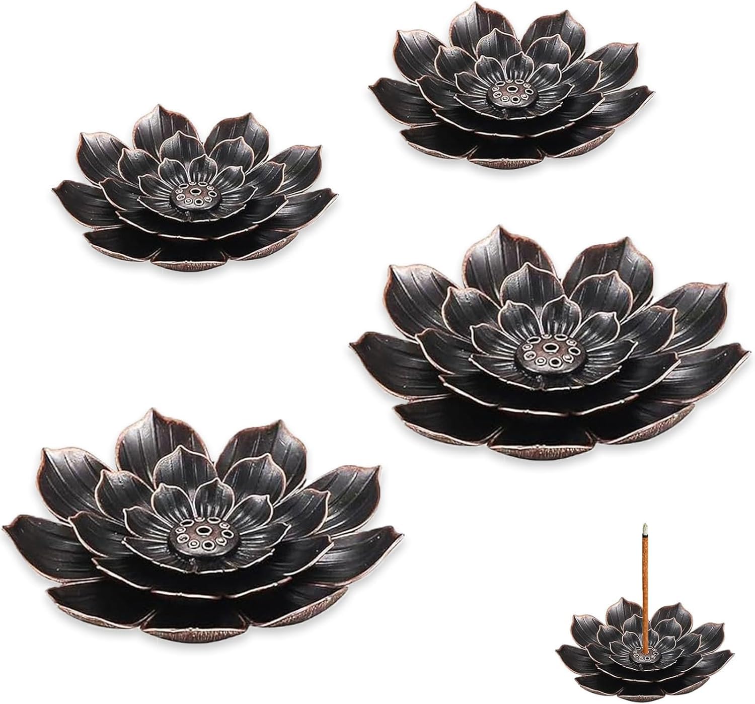 4 PCS Lotus Incense Holder Cone Incense Burner Incense Ash Catcher Holder Lotus Incense Stick Holders with Detachable Lotus Sticks Incense Burner for Incense Home Bedroom Yoga Room Tea House