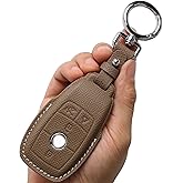 CISUI Genuine Leather Smart Key Fob Cover, Keychain Shell Compatible for Mercedes-Benz A, C, E, S, CLA, CLS, GLA, GLB, GLC, GLE, GLS, G Class 2017-2022 (4-Button,(Khaki)