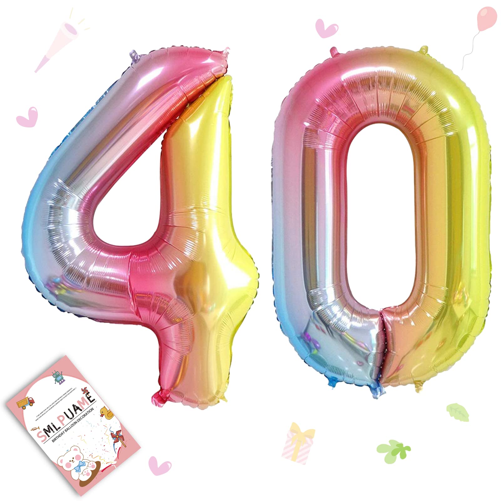 Smlpuame 40 Inch Number Balloons 0-9 Rainbow Gradient Large Number 40 Balloons, Digital Balloons for Birthday Party Celebration Decorations, Helium Foil Number Balloons for Wedding Anniversary