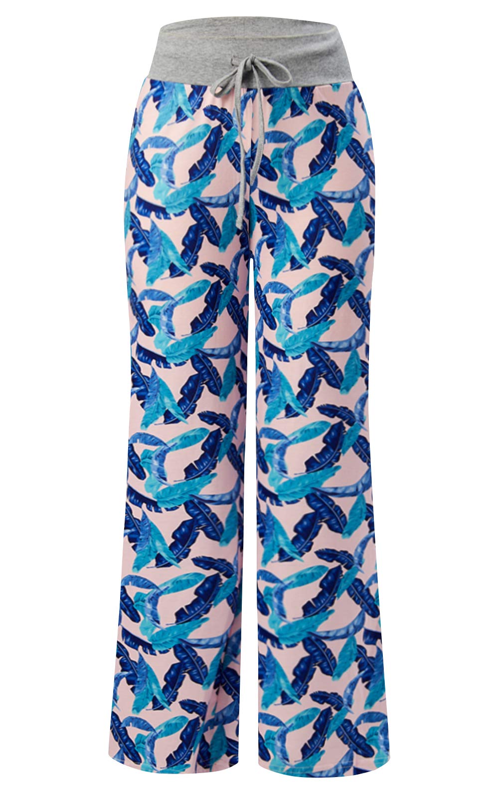 Loveternal Femmes Pantalon De Pyjama Imprimé Taille Élastique Plume Harem Pantalon Boho Yoga Wide Leg Pants S
