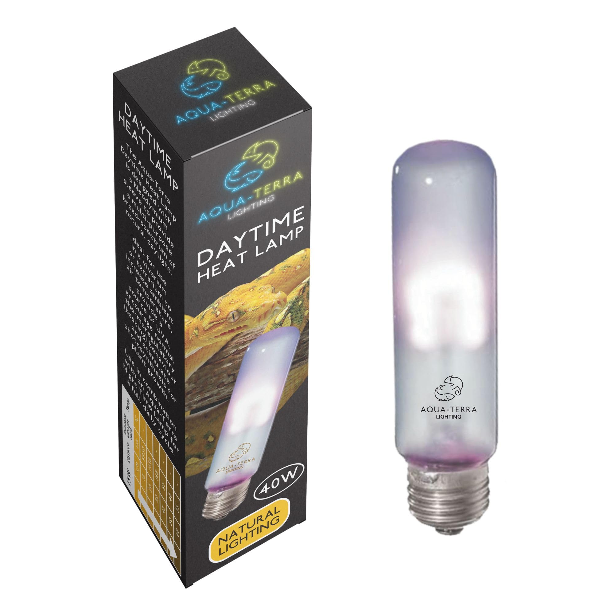 Aqua-Terra Lighting 40W Daytime Heat Lamp Bulb for Terrariums/Vivariums - E27 Standard Screw Base - Ideal for Broad-Spectrum of Natural Day Light
