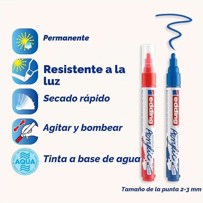 e-5100-5 - Conjunto de 5 marcadores acrílicos de traço médio - Ponta redonda 2-3 mm - Variados