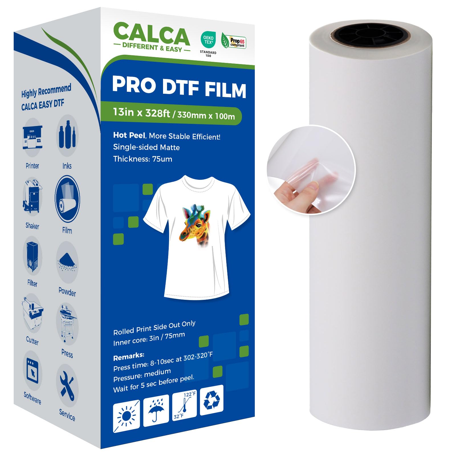 Photo 1 of ***used*** CALCA 13in x 328ft DTF Transfer Film Premium Roll - Hot Peel, DTF Film Roll Direct to Transfer Film Roll for Direct-to-Film Printing, in US Stock (Glossy Clear Back)