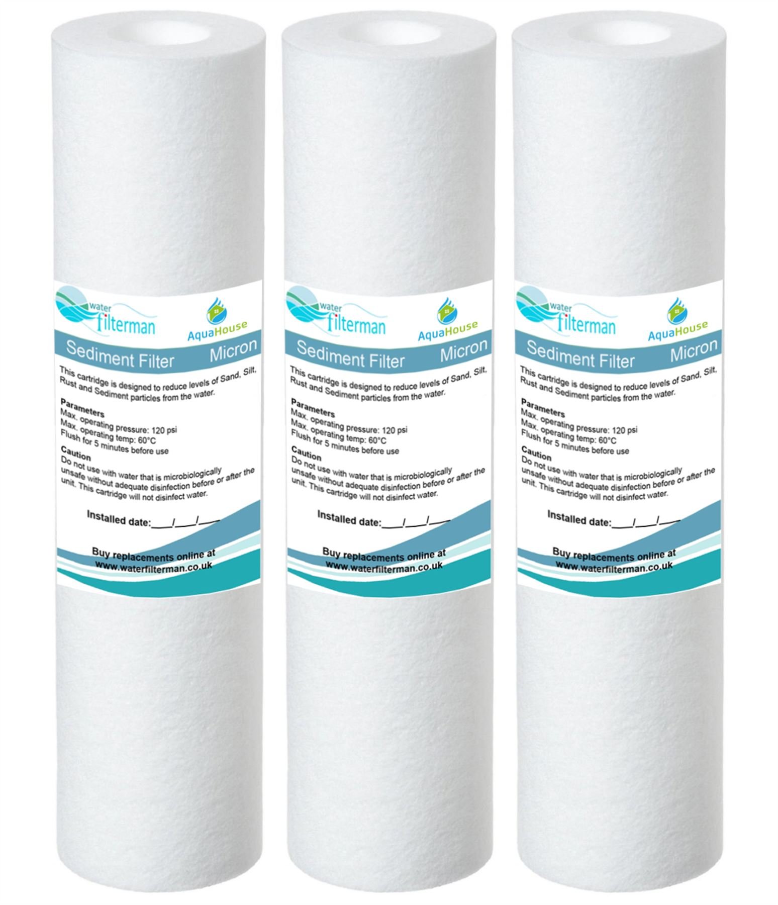 3X AquaHouse 10" Sediment Water Filter Cartridge for Reverse Osmosis, Water fed Pole & Partictle Filtration, fits Standard 10" Filter housings - 5 Micron