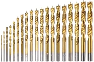 HARFINGTON 19pcs Brad Point Drill Bit Set 1.5mm-10.5mmDia Straight Round Shank Drill Metric Brad Point Spiral Twist Drill Bit