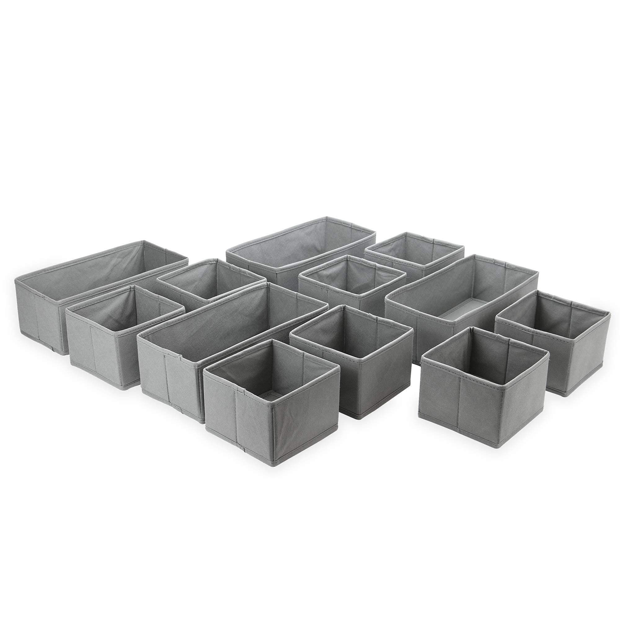 Fabric Storage Cubes Grey – Set of 12 Foldable Wardrobe Organiser Boxes with Handles – Closet Shelf & Drawer Bins for Clothes, Baby, Toys | M&W