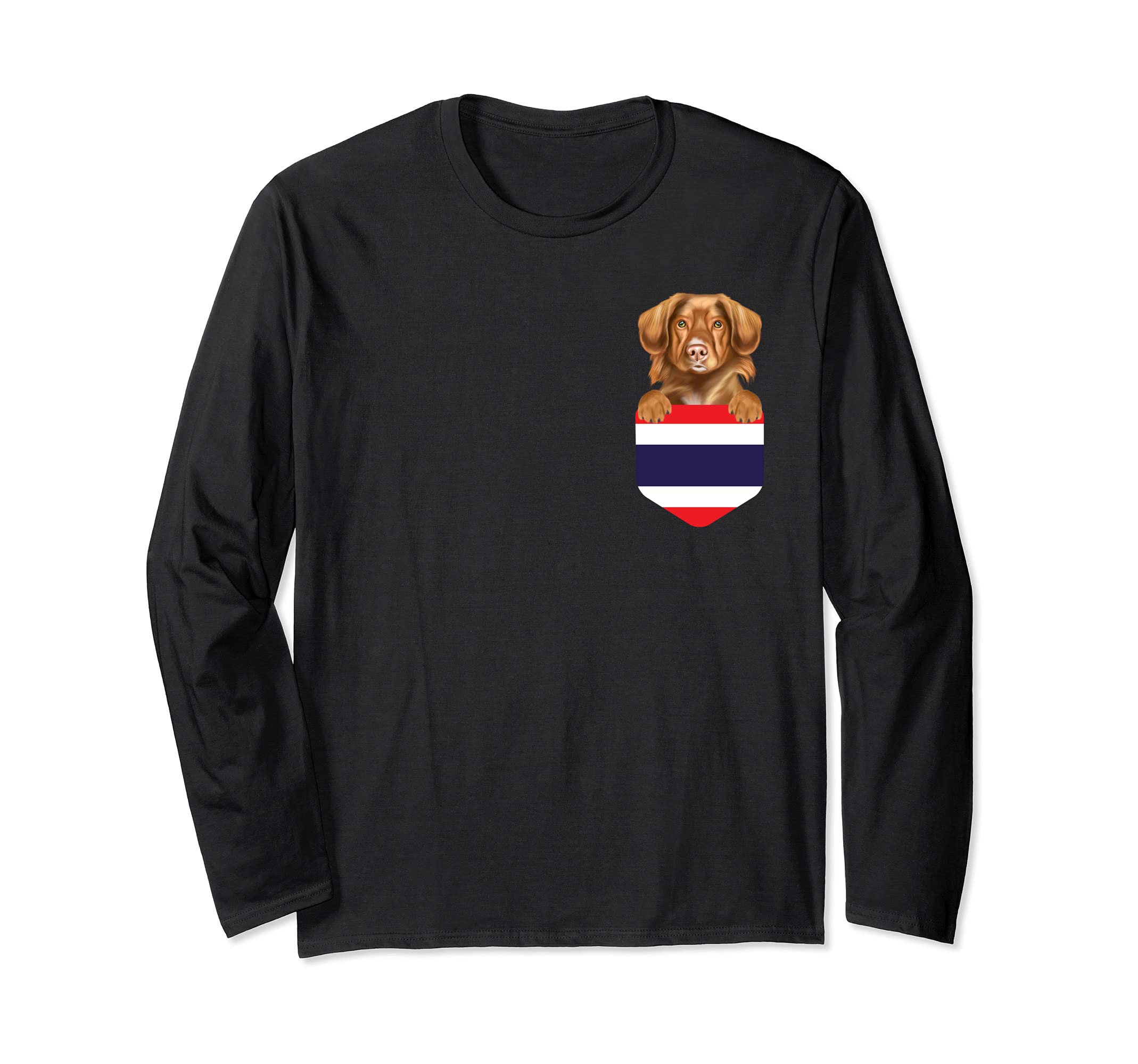 Thailand Flag Duck Tolling Retrievers Dog In Pocket Long Sleeve T-Shirt
