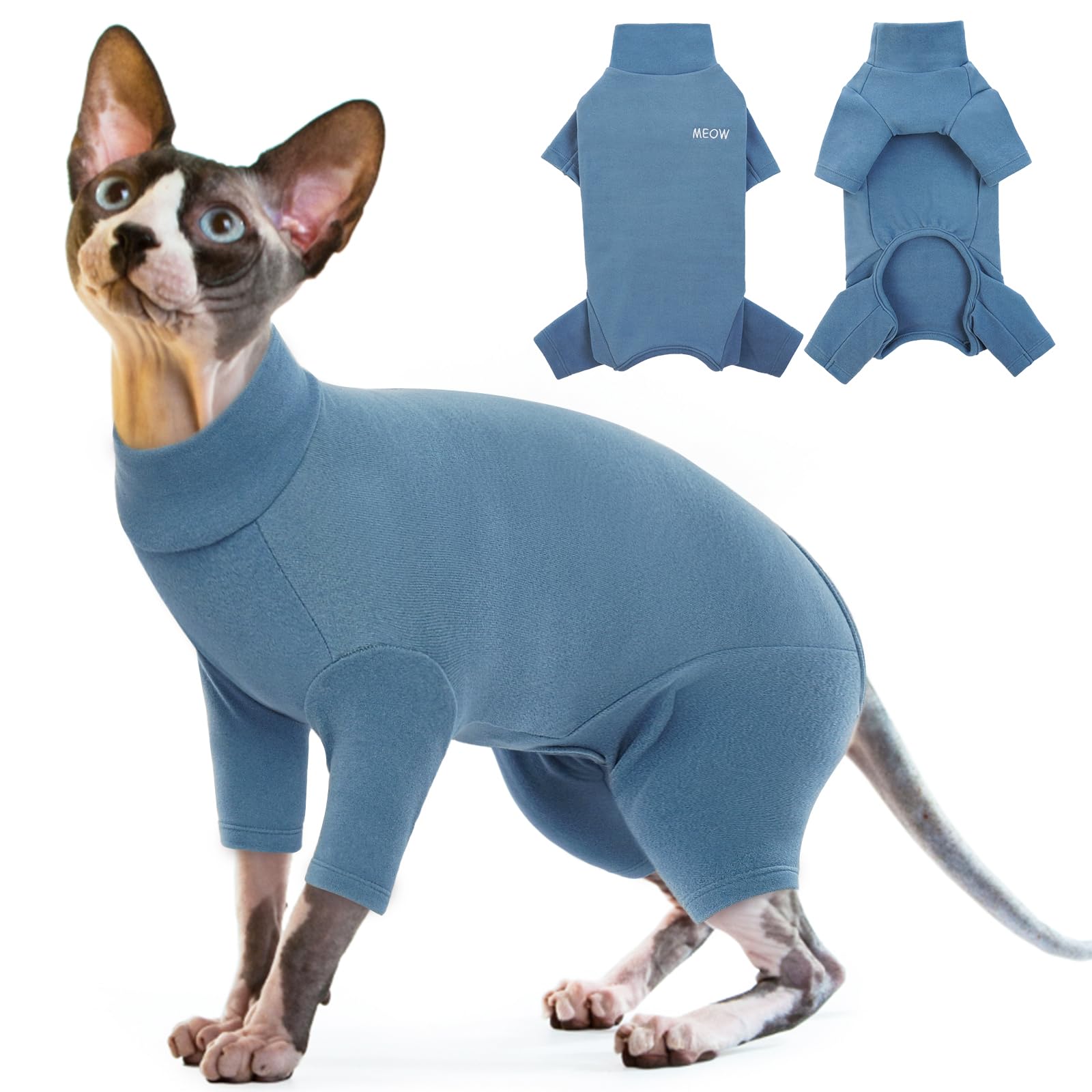 Sphynx Cat Jumper, Cat Coat to Stop Licking Recover from Surgeries or Injuries(Blue, M)