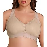 Lastshe Women Plus Size Front Closure Lace Seamless Bras Full Coverage Comfort Support Bralette Everyday Bra No Underwire