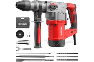Rotary Hammer Drill, Revvstark 13 Amp 1-1/4 Inch SDS-Plus Heavy Duty Rotary Hammer Drill Powerful, Safety Clutch 4 Functions, Vibration Control Including Grease, Chisels, Drill Bits and Case