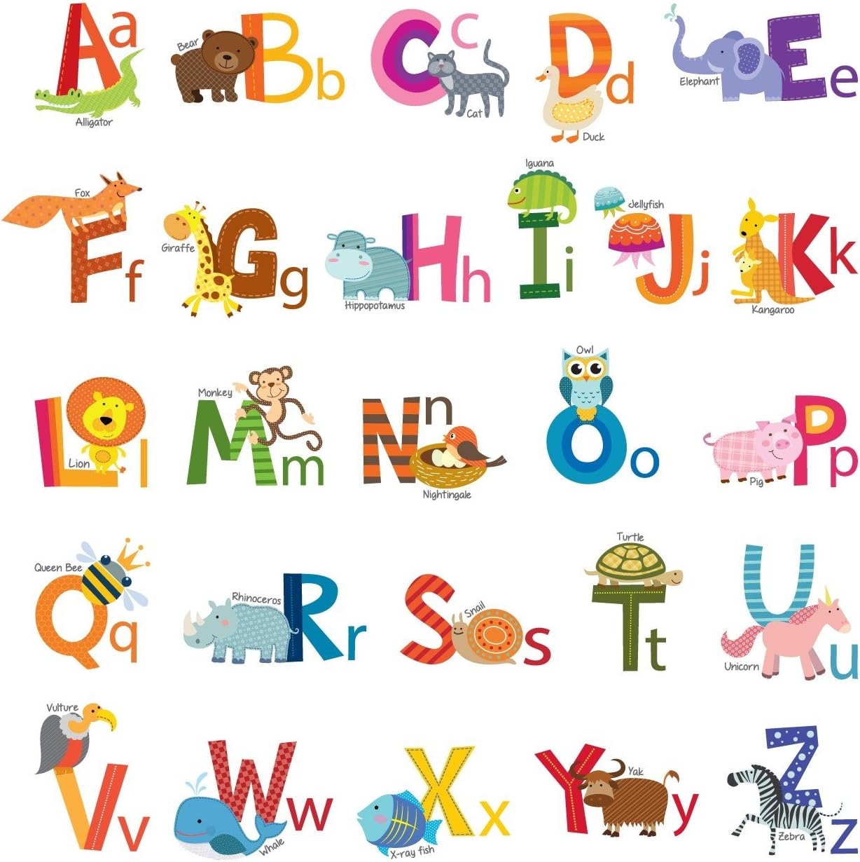 DECOWALL DS8002 Animal Alphabet Kids Wall Stickers Wall Decals Peel