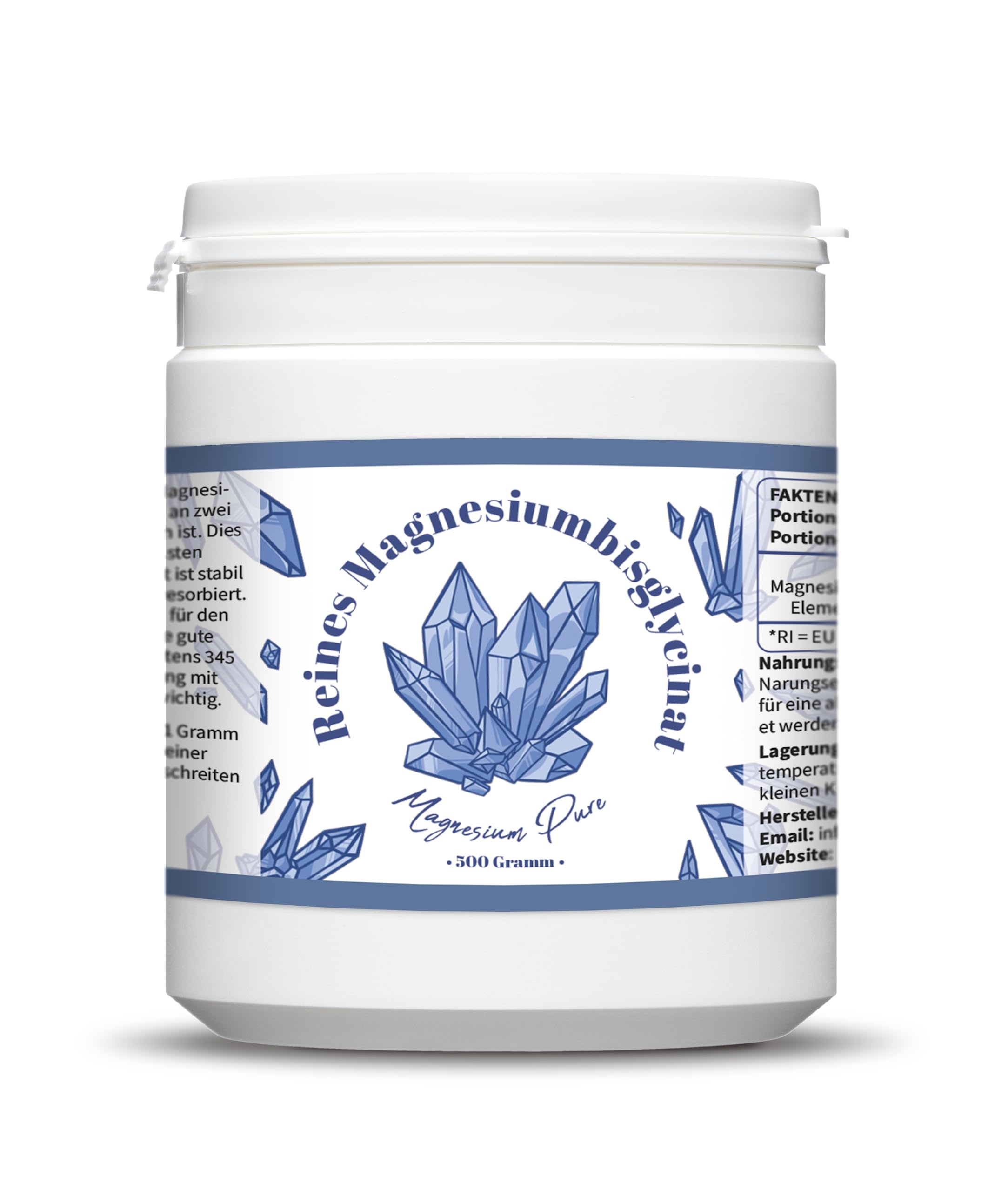 Pure Magnesium Bisglycinat Pulver - Magnesiumbisglycinat 200mg Elementares Magnesium pro gramm - Ohne Magnesiumstearat
