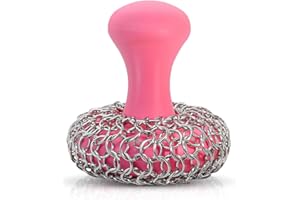 HONGMAO Cast Iron Scrubber, Cast Iron Cleaner, 316 Stainless Steel Chainmail Scrubber for Cast Iron Pans, for Frying Pans, Woks, Pans, Baking Sheets (Pink, 1 Pack)