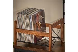 X-cosrack Vinyl Record Holder – 1 Pack Only – Fits 7"–12" Albums, Holds 50–100 Records, DVDs, or CDs – Modern Wooden Storage Stand, File Organizer Rack, Brown