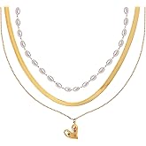 VceTd 3 Piece Necklace Set for Women, Stainless Steel 18K Gold Plated Layering Necklaces, Chunky Bead & Pendant Choker Chain, Stackable Gift for Her