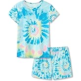 Tebbis Trendy Tie Dye/Avocado/Cat Pajamas for Big & Teen Girls 2-Piece Soft Tee & Shorts PJ Jammies Set Size 6-18