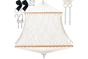 Gafete 13FT Hammocks 59" Width with Tree Straps, Traditional Hand-Woven Double Rope Hammock with Free Chains and Hooks, Hardwood Spreader Bar for 2 Person, Outdoor, Patio, Indoor, Max 450Lbs (Natural)