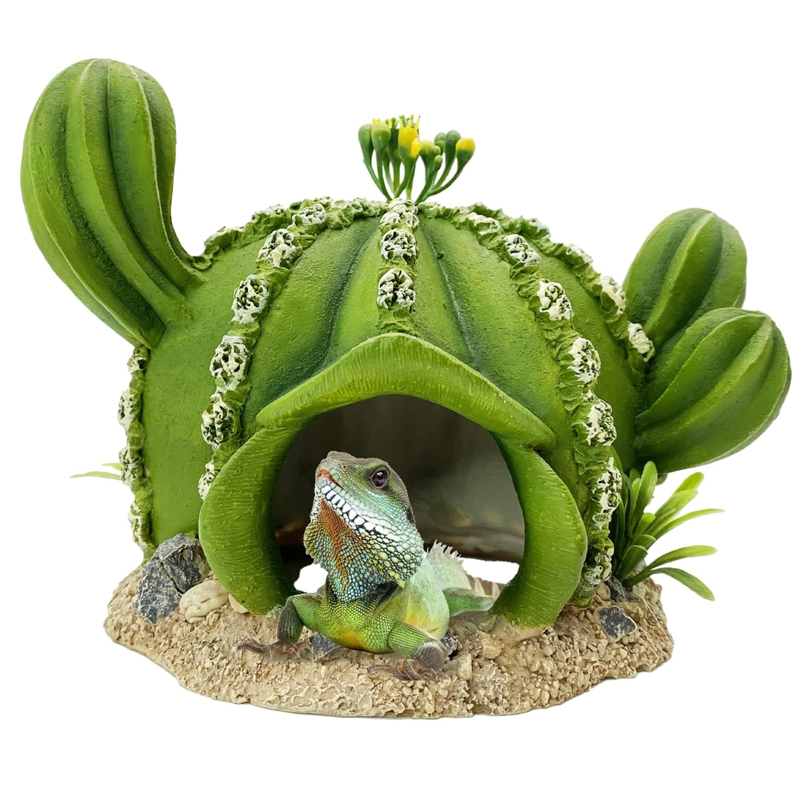 Photo 1 of kathson Reptile Tank Decor Lizard Hide and Cave Plants Terrarium Decorations Resin Cactus Desert Aquarium Tank Habitat Accessories for Bearded Dragon Chameleon Leopard Gecko Snake Fish (Ball Cactus)