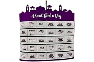 EMART4U Eid Count down Calendar Good Deed a Day Advent Calendar for Kids Islamic Festive Home Décor Eid Mubarak Advent Calendar + 10 Free Balloons (Purple/White)