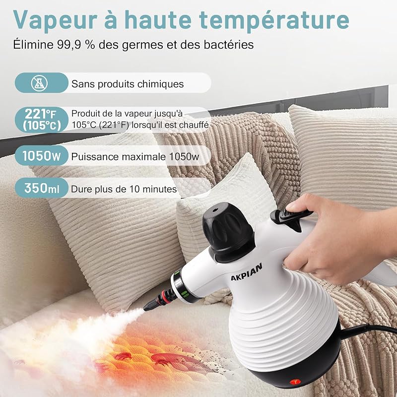 Nettoyeur Vapeur Portatif, Nettoyeur à Vapeur avec 10 Accessoires