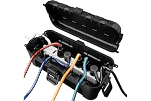 RESTMO Outdoor Electrical Box, IP54 Weatherproof Extension Cord Cover with 6 Cable Entry Ports, Waterproof Connection Box Protect Power Strip, Timer, Plug, Holiday Lights, (11.5x5.2x4 inch), Black