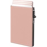 typecase Womens Wallet Card Holder: Pop Up Card Case, Genuine Leather, RFID Blocking, Slim, Minimalist, Thin, Small Size - 9-14 Card Capacitiy, ID Window, Cash Pocket (Blush Pink)