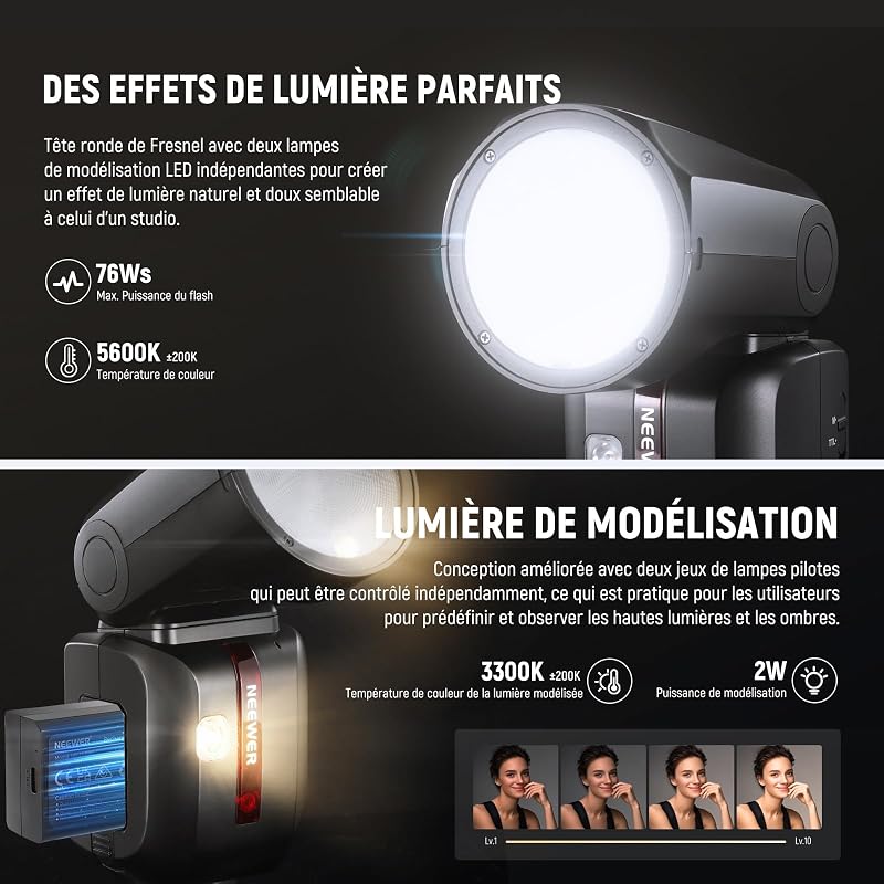 Z2-C Flash Speedlite TTL Tête Ronde 2,4G Compatible avec Canon, Flash Speedlight HSS 1/8000s Nouvelle Interface Utilisateur, 2 Lampes Pilotes, Sélecteur TCM TTL/M,600 Flashs