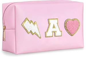 TOPEAST Initial Makeup Bag, Personalized Cute stuff for Teen Girls, Waterproof Toiletry Bag Cosmetic Bag Makeup Pouch, Birthday Gift For Daughter, Preppy Stuff For Teen Girls, Pink A