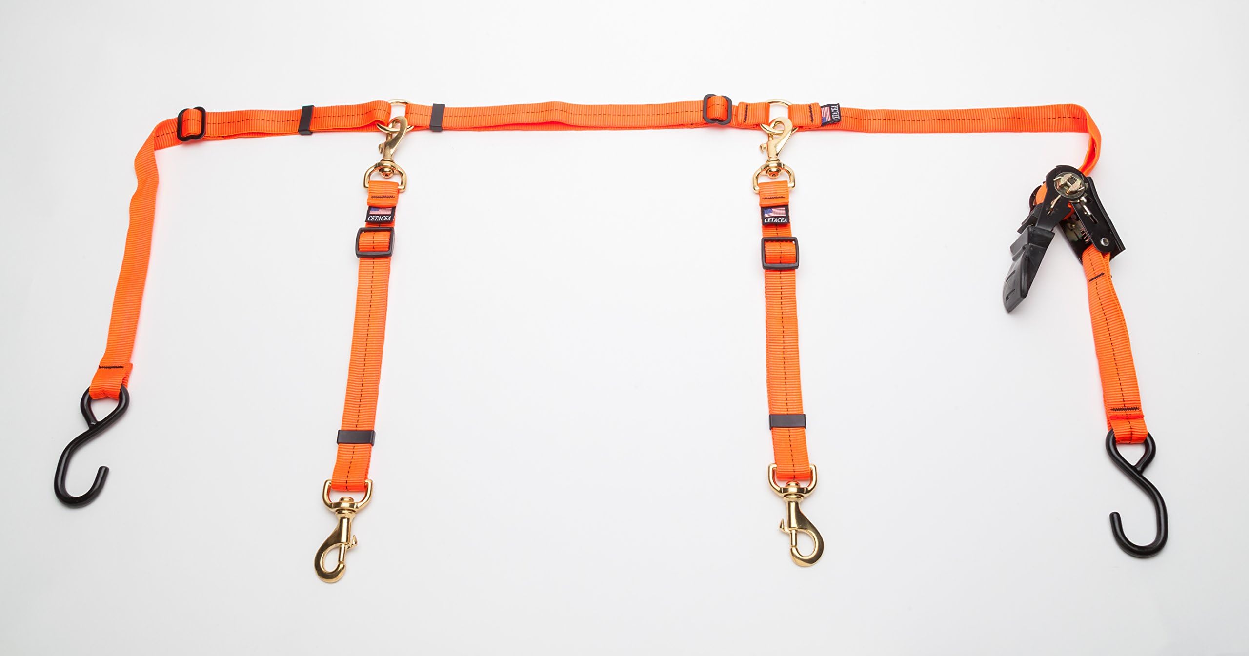 Cetacea Truck Bed Tether with Ratchet Tightening Hardware for Two Dogs - Orange Color - One Size
