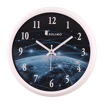 Amazon Brand - Solimo 12-inch Wall Clock - Galaxy (Step Movement, White Frame)