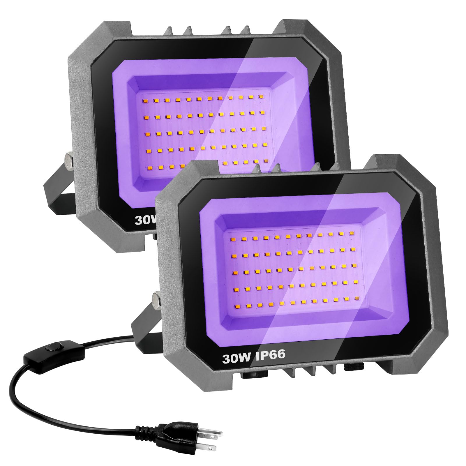 Photo 1 of 30W LED Black Lights 2 Pack, Blacklight Flood Light with On/Off Switch 6.7Ft Cord, IP65 Waterproof Outdoor Black Lights, Glow in The Dark, Halloween, Body Paint, Fluorescent Poster, Neon Glow