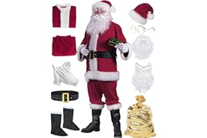 ZIW Santa Claus Costume for Men 10pcs Deluxe Adults Santa Suit Christmas Xmas Santa Outfit
