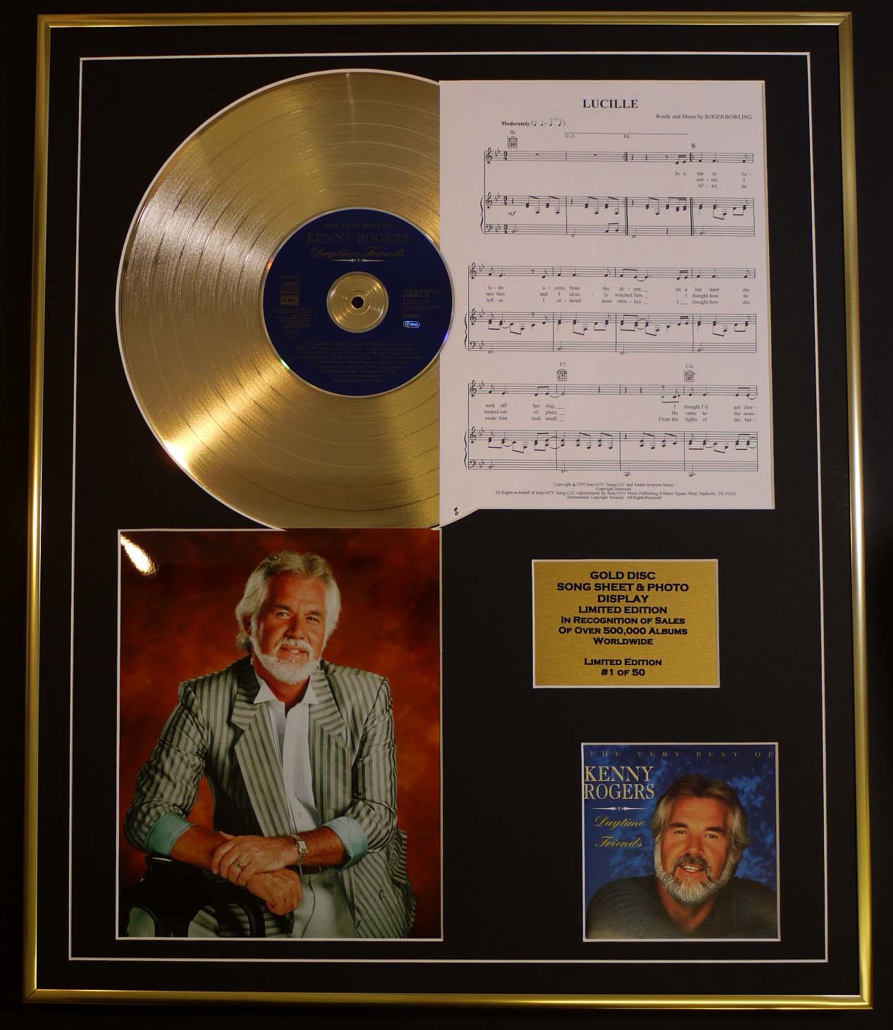 KENNY ROGERS/CD GOLD DISC, SONG SHEET & PHOTO DISPLAY/LTD. EDITION/COA/ALBUM, DAYTIMES FRIENDS/SONG SHEET, LUCILE