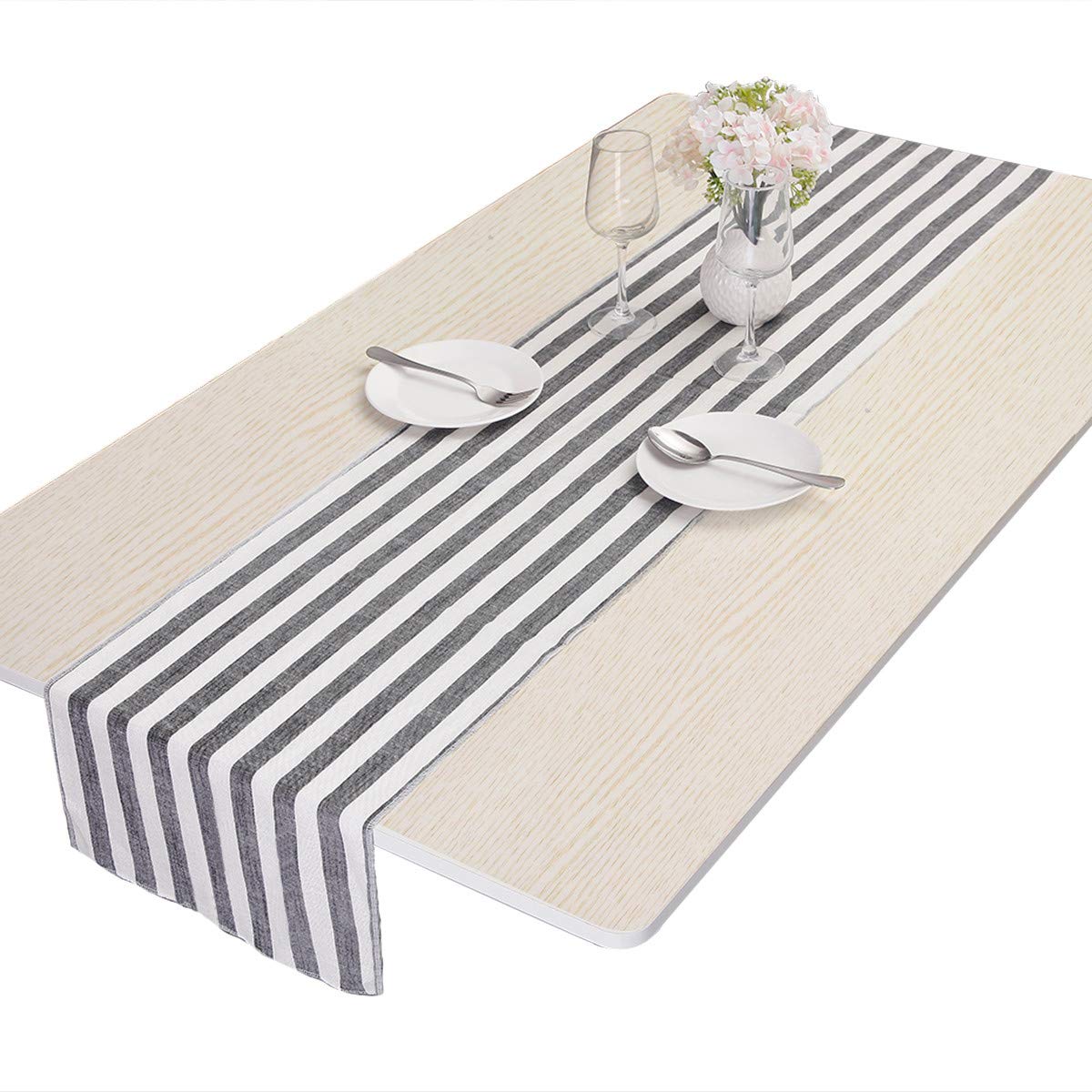 Nupuyai Stripe Table Runner for Party Wedding, Decorative Table Runner for Home Dining Coffee Table 178cm Black