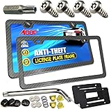 Aootf License Plate Frame Anti Theft- Tamper Proof Carbon Fiber Car Tag Holder, Heavy Duty Black Aluminum Cover for Universal