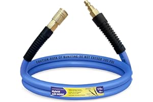 WHISPERING WONDER Air Compressor Hose 1/4 in x 6 ft, 300 PSI Heavy Duty Hybrid Air Hose with Quick Coupler and Plug Kit, Lightweight, Kink Resistant, All Weather Flexibility with Bend Restrictors, Blue