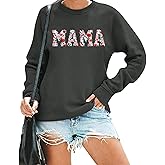 BANGELY Mama Floral Sweatshirt Women Funny Embroidered Retro Mama Letter Pullover Gift For Mom Long Sleeve Shirt