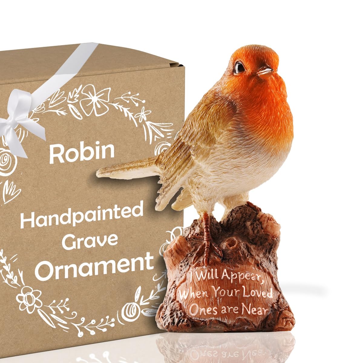 Muldale Robin Garden Ornament - 14cm Red Robin Gifts for Women - Decoration for Graveside or Garden - Outdoor Resin Bird Statue Memorial