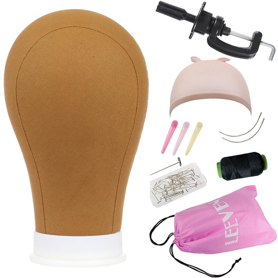 Leeven 24 Inch Brown Wig Head Canvas Block Head for Wigs Making Poly Canvas Head Professional Lace Front Styling Accessories 24 Inch