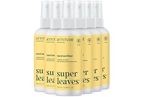 ATTITUDE Hand Sanitizer Spray for Adults and Kids, EWG Verified, Kills Bacteria and Germs, Vegan, Lemon Leaves, 100 mL (Pack 