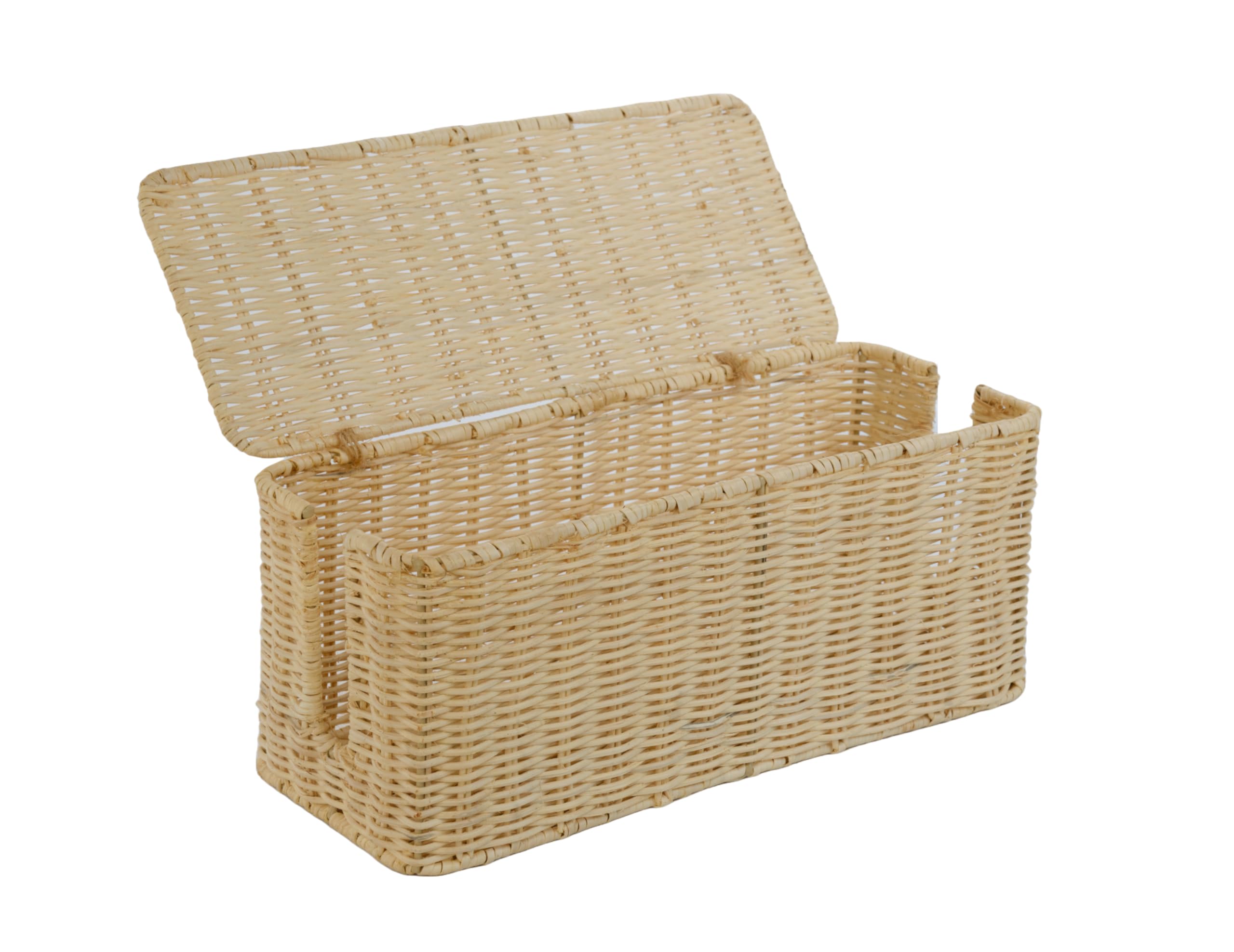 Photo 1 of PEMAR Natural Rattan Wicker Cable Management Box, Cable Organizer, 2 Open Slots, Under Desk Cord Organizer, Cover & Hide Power Strips for TV Desk, Computer, Router, USB Hub (Bright Natural Color)