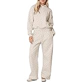 OLAPTA Women 2 Piece Outfits Ditsy Flower Print Sweatsuits Sets Long Sleeve Sweatshirts Wide Leg Sweatpants Fall Tracksuits