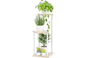 Oppro 3 Tier Plant Stand Indoor Outdoor, Metal Wood Tiered Corner Plant Stands Pot Holder, Wood Flower Shelf Display Rack for Living Room Bedroom Balcony Garden Patio, White (3 tier)