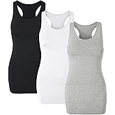 H HIAMIGOS Racerback Long Tank Tops for Women Stretchy Cotton Sleeveless Undershirts Gym Workout Sports Shirts 3 Packs